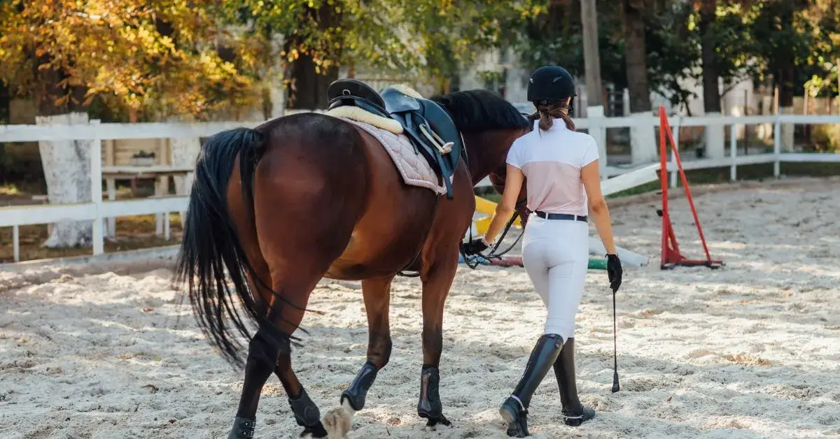 A beautiful girl is going with a famous Horse names