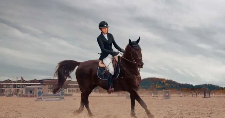 a beautiful lady is riding a race horse