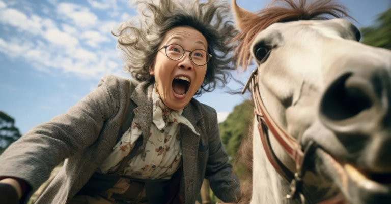 A lady and a cool horse names funny laughing