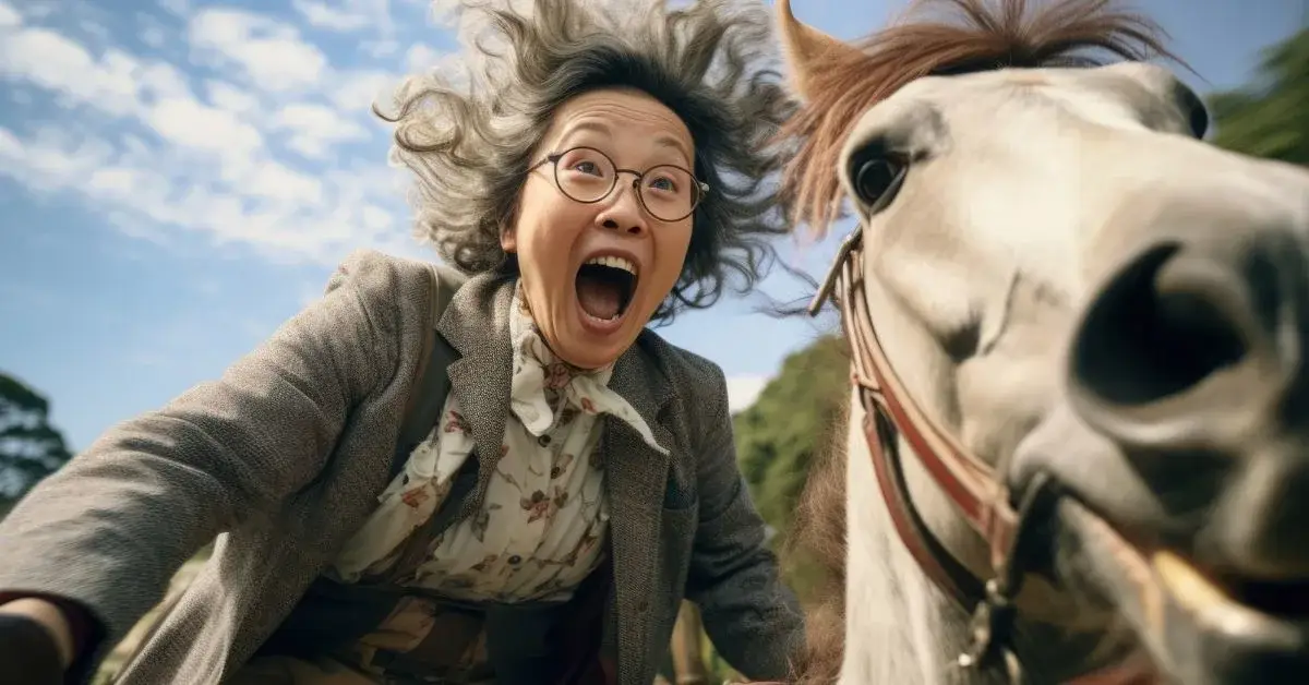 A lady and a cool horse names funny laughing